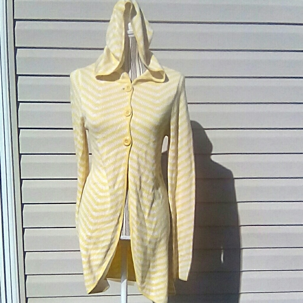 Alice & Olivia Yellow/White Sweater Hoodie Sz M VG